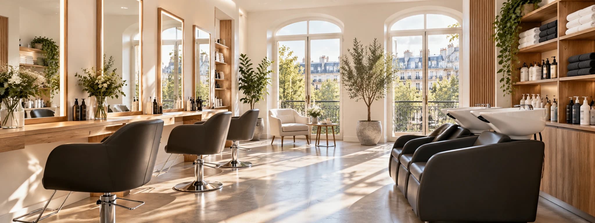 Postes de coiffure avec fauteuils et miroirs dans un salon