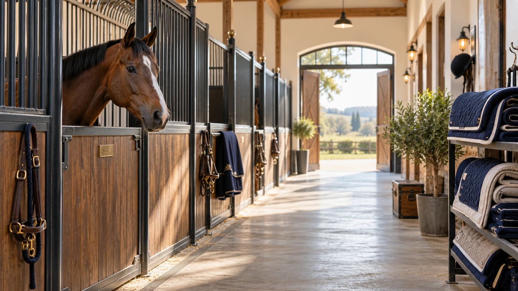 Cheval dans son box au sein d’une écurie