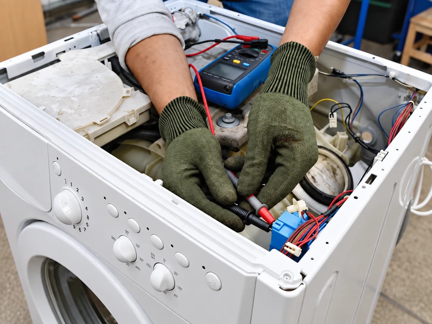 Contrôle électrique d’un lave-linge avec les sondes d’un multimètre